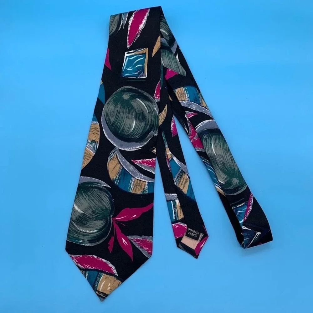 Vintage Adolfo Abstract Artsy Print Preppy All Silk Men's Classic Neck Tie